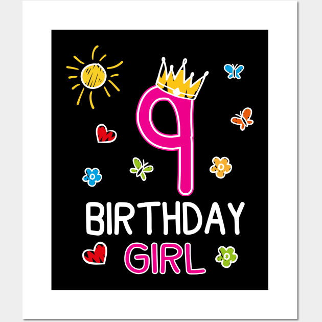 Kids 9th Birthday Girl Crown Princess Wall Art by printedartings